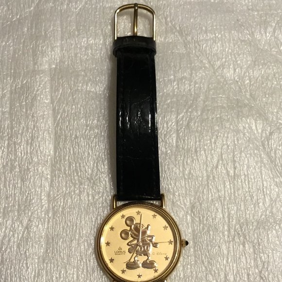 Vintage Disney Mickey Mouse gold face watch by Lorus w/ black watch band main image 8